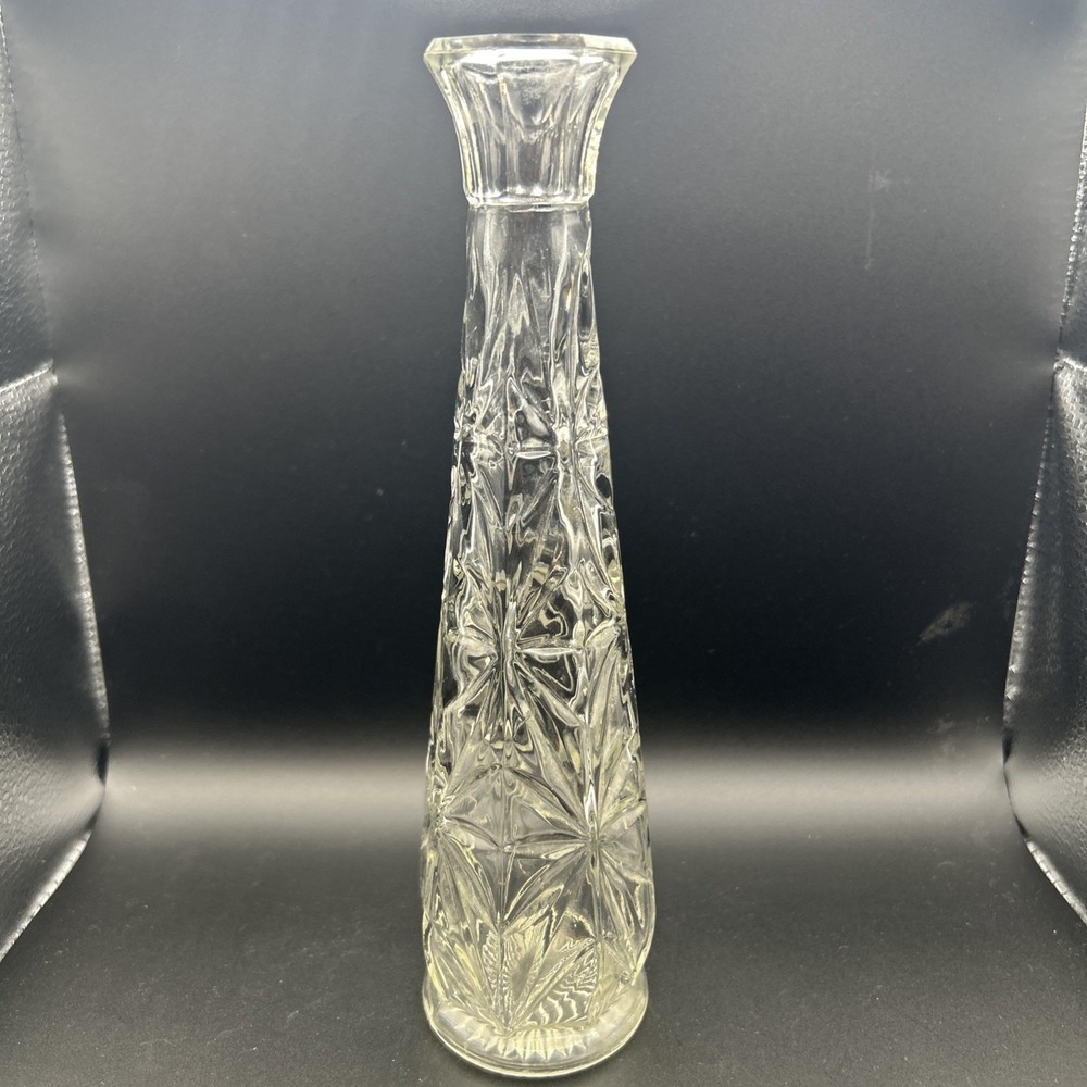 Vintage VTG Clear Glass Starburst Bud Vase MCM Cottage Core Grandma Core